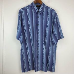 Vintage Monzini size Large Men’s Blue Aztec Short Sleeve Button Up Shirt